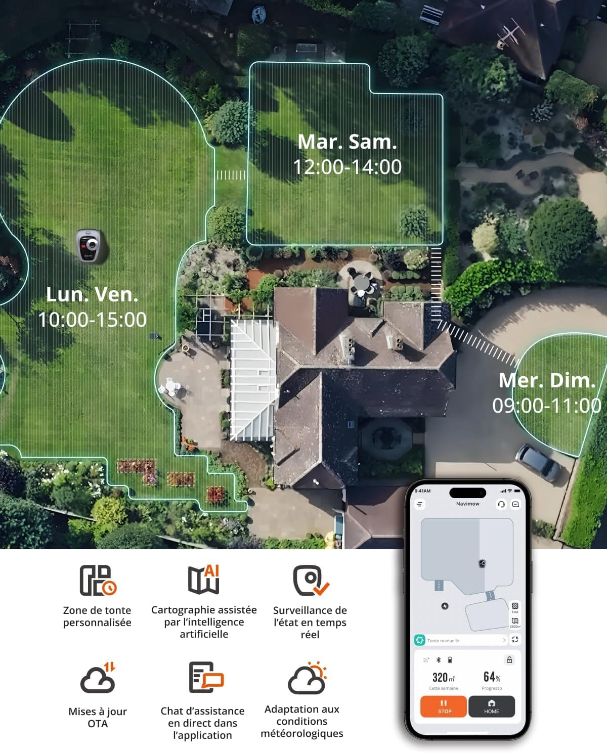 Robot tondeuse sans fil : TOP à moins de 1000€ 12 Cartographie Robot tondeuse Navimow i105E