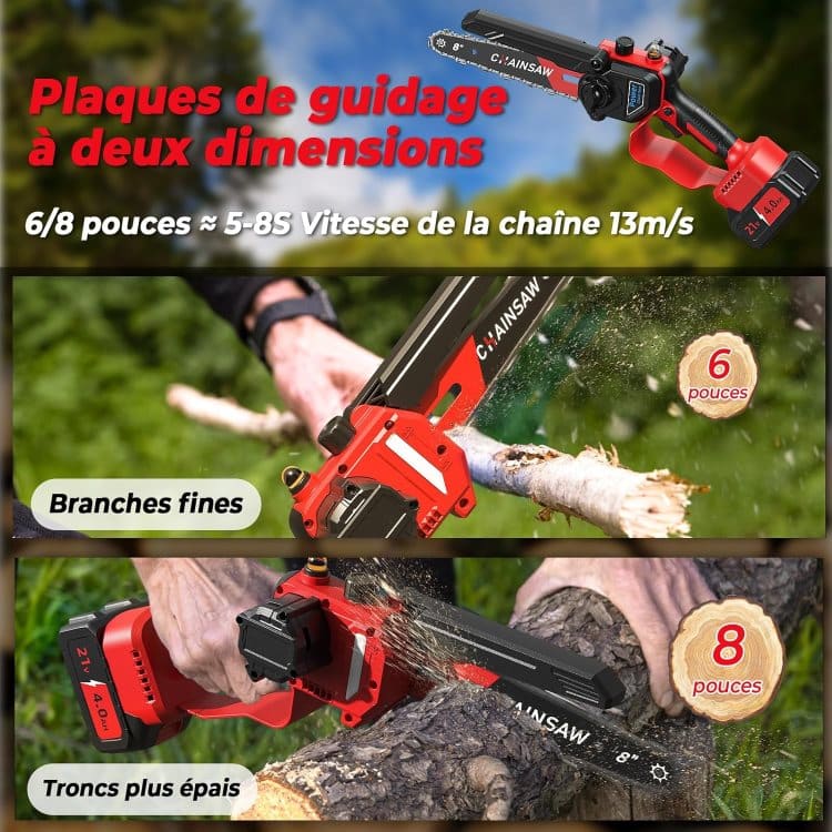 Coupe arbre avec une mini tronçonneuse à batterie